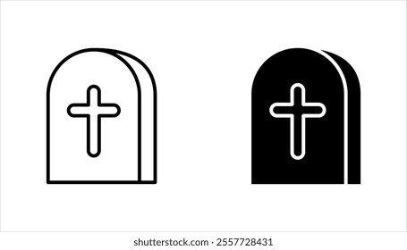 Tombstone icon set, Tombstone linear style sign for mobile concept and web design, Halloween tombstone outline vector icon, on a white background.