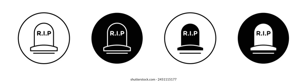 Tombstone icon set. rip headstone vector symbol. death grave tone sign. gravestone icon in black filled and outlined style.