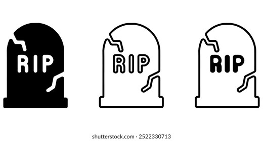 Conjunto de iconos de lápida. Vector de ícono de tumba rasgada. Con RIP Mark.