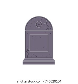 Tombstone icon with texture and cracks in flat color line style. Gothic gravestone cartoon illustration. Headstone concept on isolated background. Grave stone - happy Halloween decorative object.