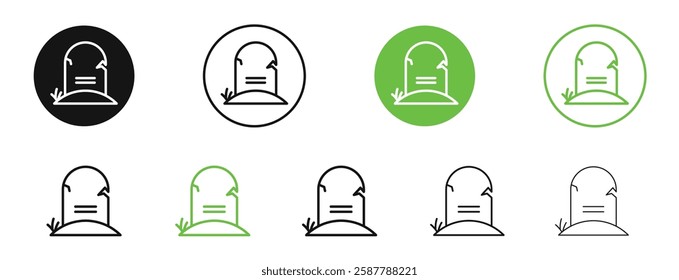 Tombstone icons in black and green colors collection