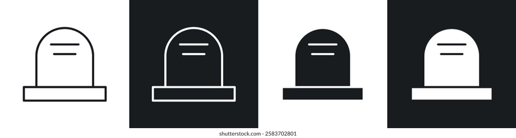 Tombstone icons collection in black and white filled and line versions