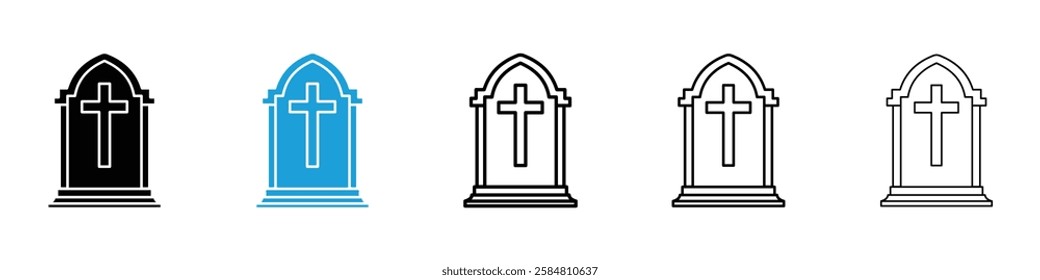 Tombstone icons collection vectors in black and blue