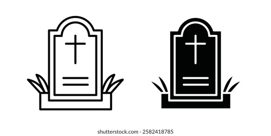 Tombstone icons pack vectors in black flat and strokes