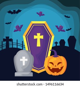 tombstone with icons in scene halloween