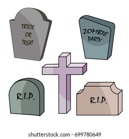 Tombstone icons set in cartoon style for web, print and creative design