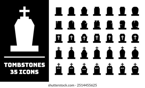 Tombstone icons set. Collection of grave icons. Vector