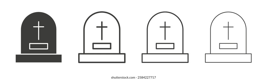 Tombstone icons set. Liner outlined and flat black color