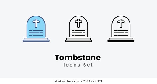 Tombstone Icons thin line and glyph vector icon stock illustration