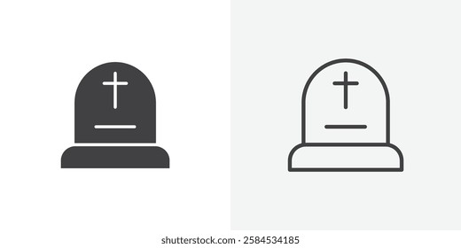 Tombstone icons vectors illustrations in black fill and liner versions