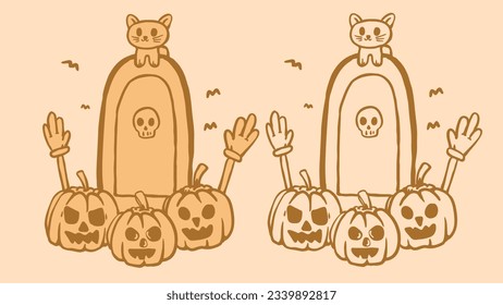 tombstone illustration there are three pumpkins with different faces