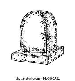 Tombstone isolated on white background. Old vintage style hand drawing engraved. Design element for banner, menu, poster, web. 