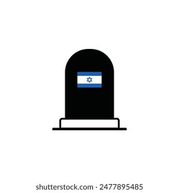 Tombstone with Israel Flag. Jewish grave stone. Symbol of death and funeral. Gravestone flat icon.