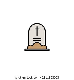 Tombstone line, filled, glyph, color icon, outline vector sign, linear style pictogram isolated on white. Symbol, logo illustration. Editable stroke