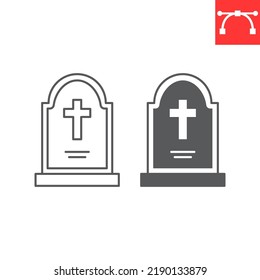 Tombstone line and glyph icon, halloween and rip grave, gravestone vector icon, vector graphics, editable stroke outline sign, eps 10.