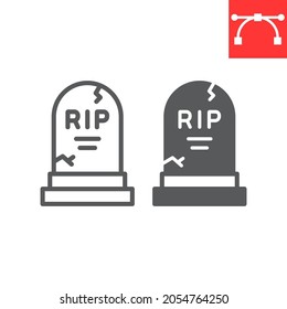 Tombstone line and glyph icon, holiday and halloween, rip grave vector icon, vector graphics, editable stroke outline sign, eps 10.