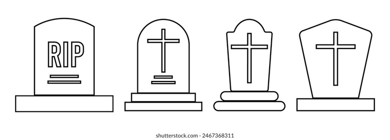 Grabsteinliniensymbol, Umriss-Vektorgrafik-Zeichen, Linearstil-Piktogramm auf Weiß. Symbol, Logo-Darstellung. Tombstone Line Icon Set eps10.