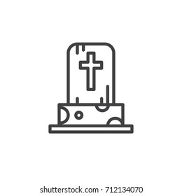 Tombstone line icon, outline vector sign, linear style pictogram isolated on white. Halloween holiday Symbol, logo illustration. Editable stroke