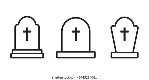 Tombstone line icon set. Headstone outline vector sign.