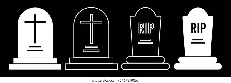 Tombstone line icon set. rip headstone vector icon. death grave tone icon. gravestone line icon suitable for apps. tombstone vector set.