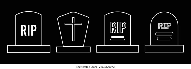 Tombstone line icon set. rip headstone vector icon. death grave tone icon. gravestone line icon suitable for apps. tombstone vector set.