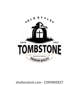 Tombstone Logo, Tomb Cemetery Cross, Simple Vintage Halloween Grave Design