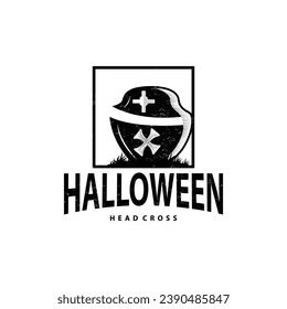 Tombstone Logo, Tomb Cemetery Cross, Simple Vintage Halloween Grave Design