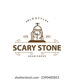 Tombstone Logo, Tomb Cemetery Cross, Simple Vintage Halloween Grave Design
