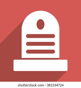 Tombstone long shadow vector icon. Style is a flat light symbol on a red square background.