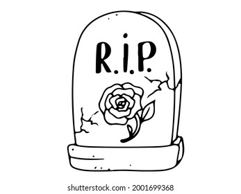 Tombstone. Monument from the cemetery is an element of decoration for Halloween. Coloring. Gloomy Doodles. Vector illustration isolated on white background