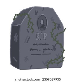 Tombstone old grave, spooky item doodle. Halloween vector illustration in cartoon style. Dark theme clipart isolated on white.