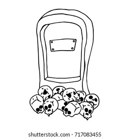 Tombstone on skulls. Vector illustration tombstone without inscription.  Hand drawn skulls. 