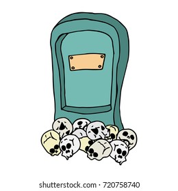 Tombstone on skulls. Vector illustration tombstone without inscription.  Hand drawn skulls. 