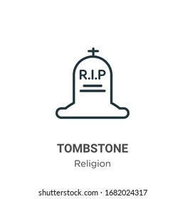 Tombstone outline vector icon. Thin line black tombstone icon, flat vector simple element illustration from editable religion concept isolated stroke on white background