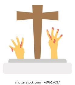 
 A tombstone with raised two hands
