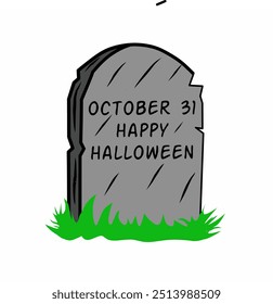 Tombstone reads '31 October Happy Halloween'