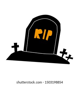 Tombstone rip grave flat single icon. Halloween symbol of fear and danger. Black spooky decorative element. Vector illustration isolated on white background