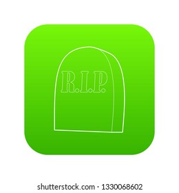 Tombstone with RIP icon green vector isolated on white background