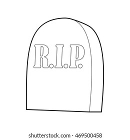Tombstone with RIP icon in outline style on a white background