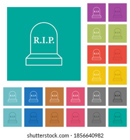 Tombstone with RIP multi colored flat icons on plain square backgrounds. Included white and darker icon variations for hover or active effects.