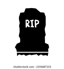 Tombstone with RIP silhouette, isolated on white background. Vector illustration, traditional Halloween decorative element. Halloween silhouette black gravestone  - for design and decor