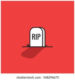 Tombstone With RIP Written On It (Line Art Icon Vector Illustration in Flat Style Design)