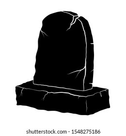 Tombstone silhouette ancient broken monument in black color isolate on white background