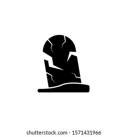 Tombstone silhouette ancient broken monument in black color isolate on white background