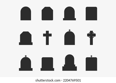 tombstone silhouette icon set suitable for halloween and other design elements isolated on white background