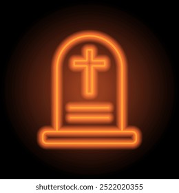 Tombstone einfache Ikone Vektor. Flaches Design. Orangefarbenes Neon auf schwarzem Hintergrund.ai