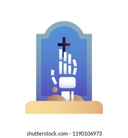 Tombstone with skeleton hand vector illustration in gradient design