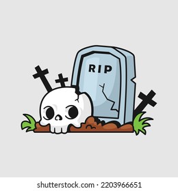 Tombstone with skull cartoon vector illustration