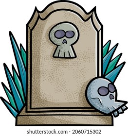 Tombstone with skull symbol on it