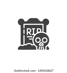 Tombstone with a skull vector icon. filled flat sign for mobile concept and web design. Halloween gravestone and skeleton glyph icon. Symbol, logo illustration. Vector graphics